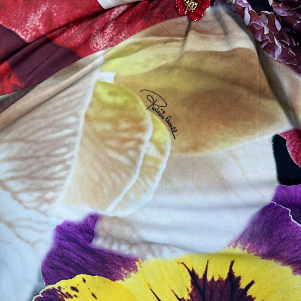 Roberto Cavalli Araki Printed Floral Dress Gathered Mini Multicolor 44  US 10 - Picture 11 of 16